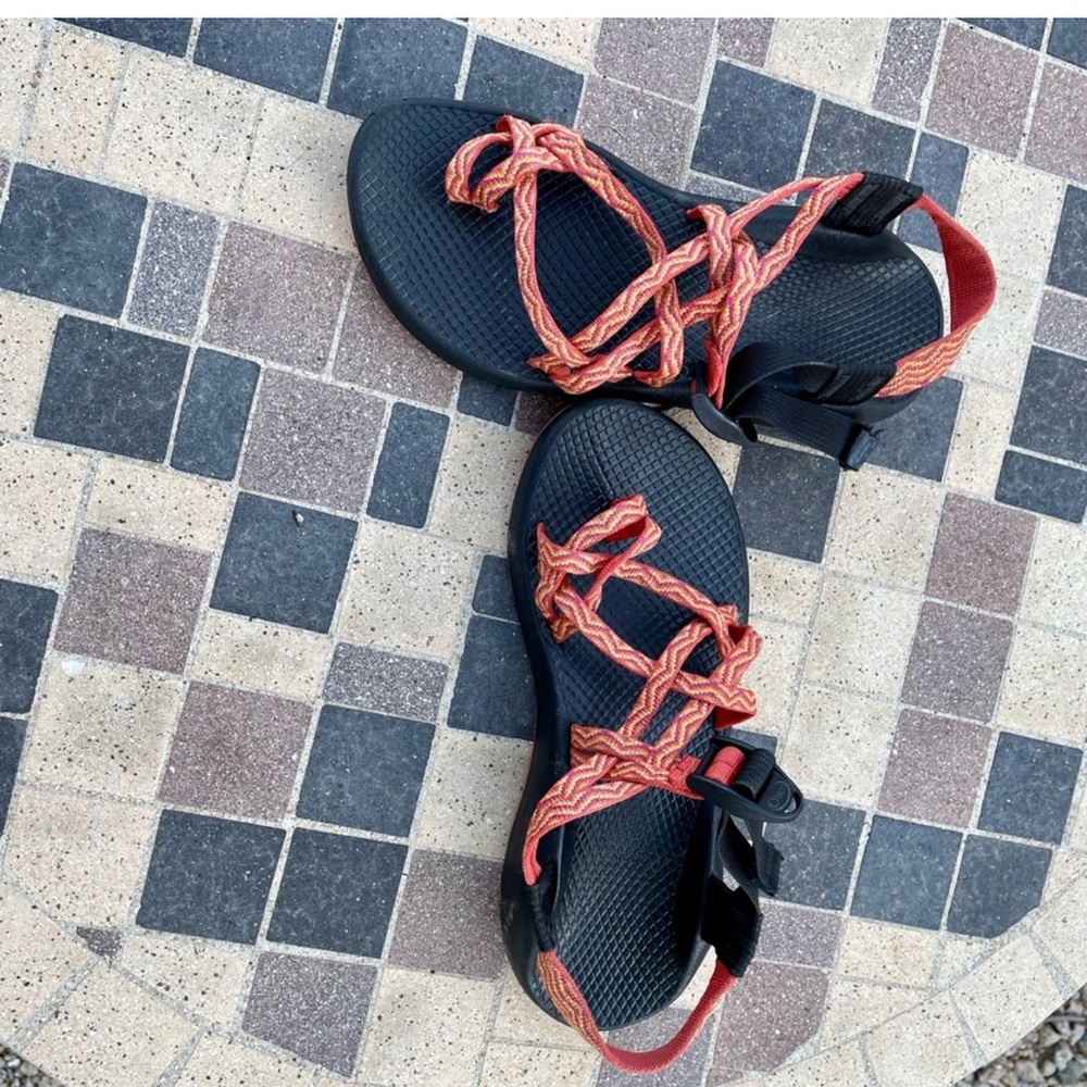 Chaco sandals orange yellow pink with  toe loop
